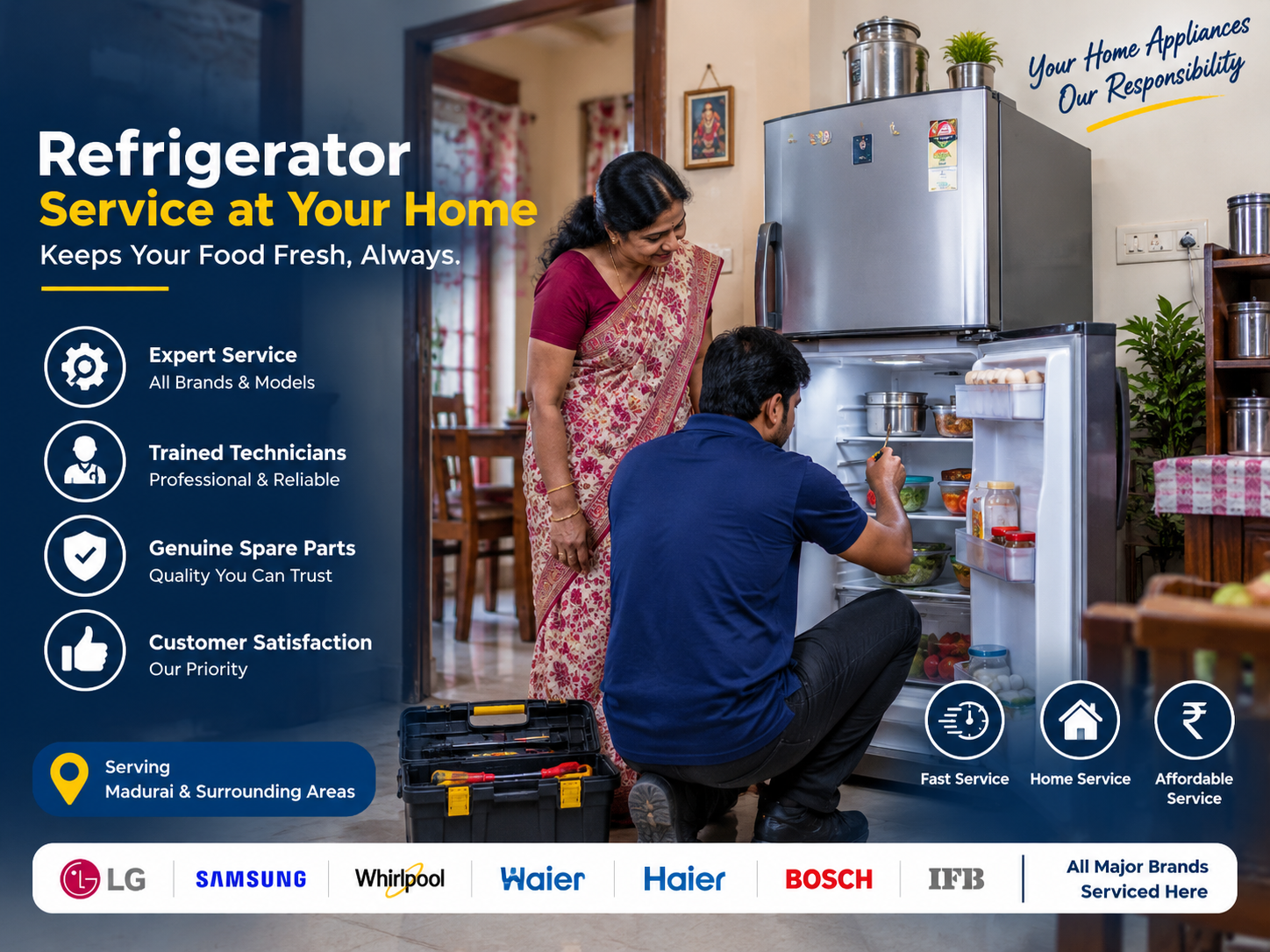 Technician checking the cooling system of a modern refrigerator
